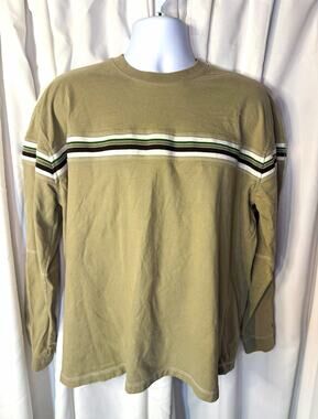 Y2K Skater Chest Stripe Long Sleeve Shirt Earth Tone Contrast Stitch XL